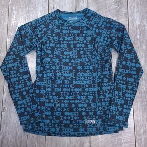 Mountain Hardwear Base Layer Women XS Teal Geometric Long Sleeve Hiking Top